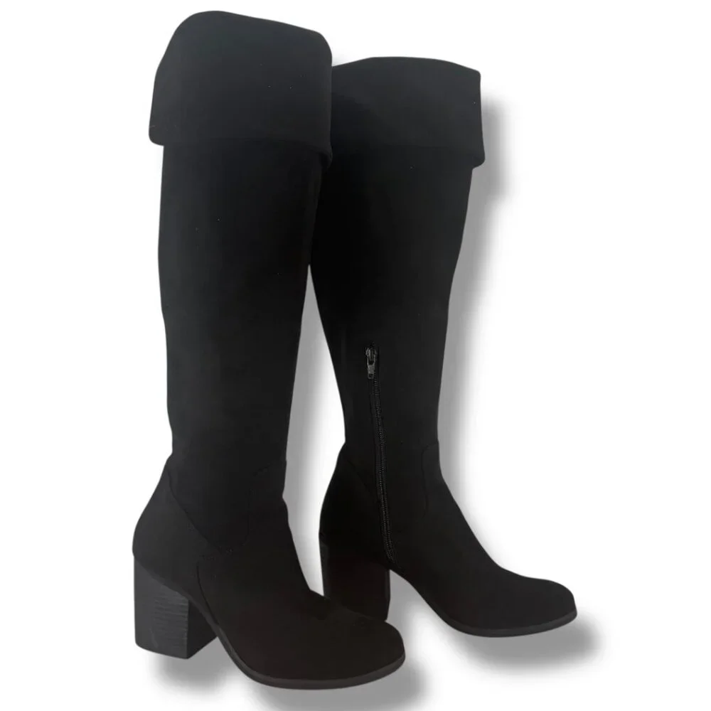 Melrose &‎ Market Black Faux Suede Over The Knee Boots 7M Block Heel